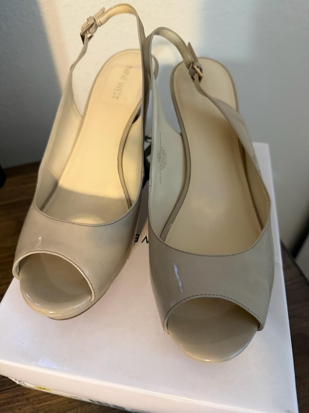 Nine West Nude Patent Peep-Toe Slingback Heels